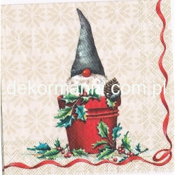 Serwetka -3153- MINI 25x25 cm , wzór 4 krotny ,krasnal w czapce